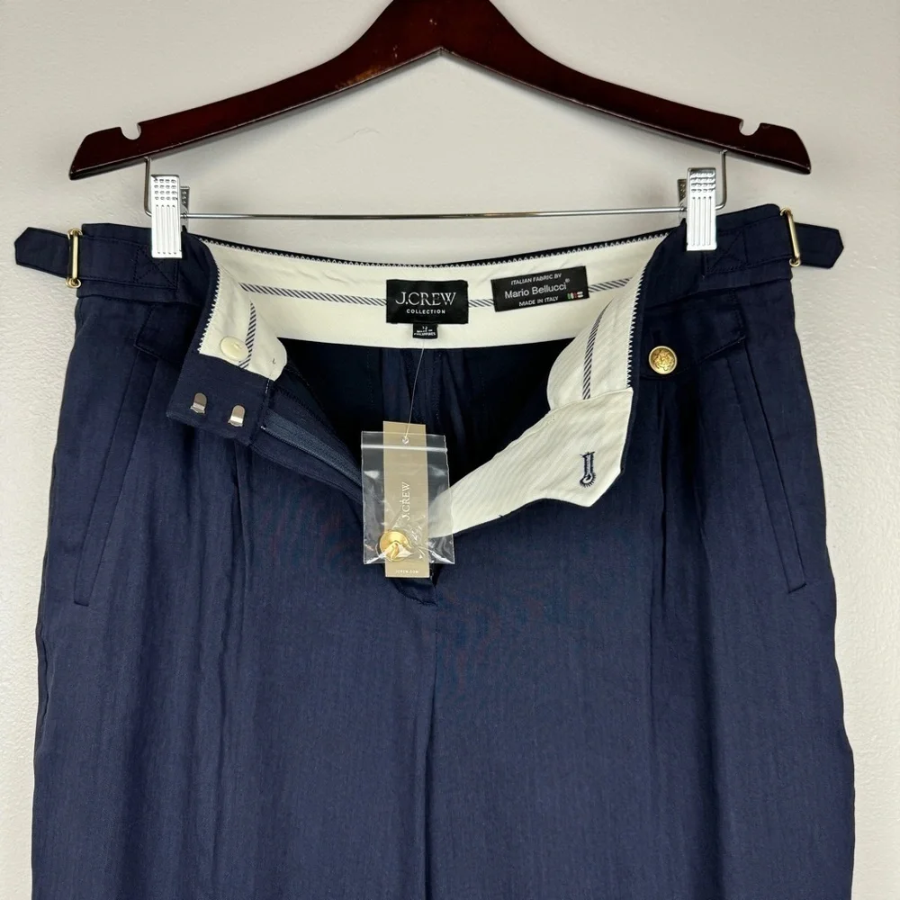 J. Crew Collection Side Tab Trouser Italian Linen Blend Navy Size 12 NWT - Picture 7 of 9